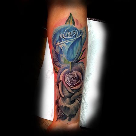 Tattoos - Blue and Grey Roses - 133426